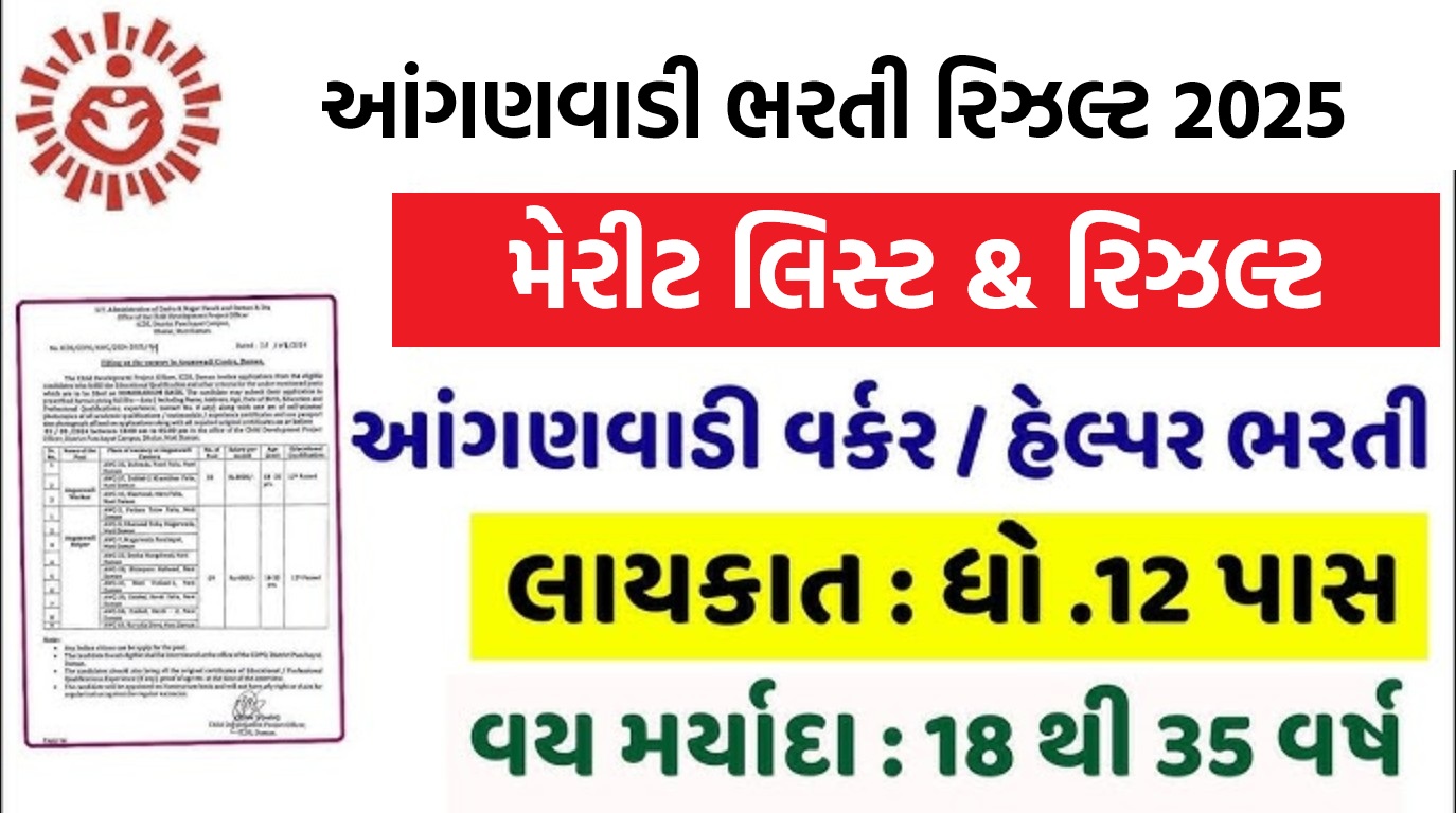 Gujarat Aanganwadi Bharti Merit List and Result 2025 District Wise PDF