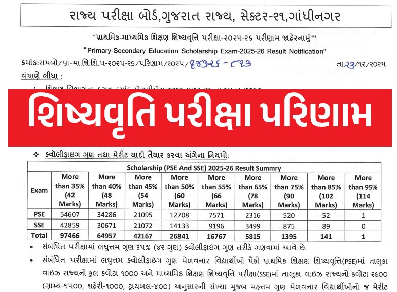 Scholarship Exam PSE SSE Result 2025-26 sebexam.org