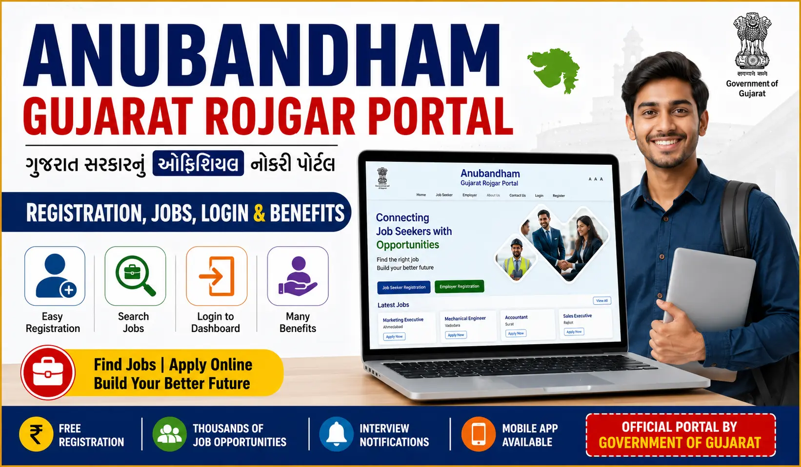 Anubandham Gujarat Rojgar Portal 2026 official guide for online registration, login, job search, and employment benefits in Gujarat.