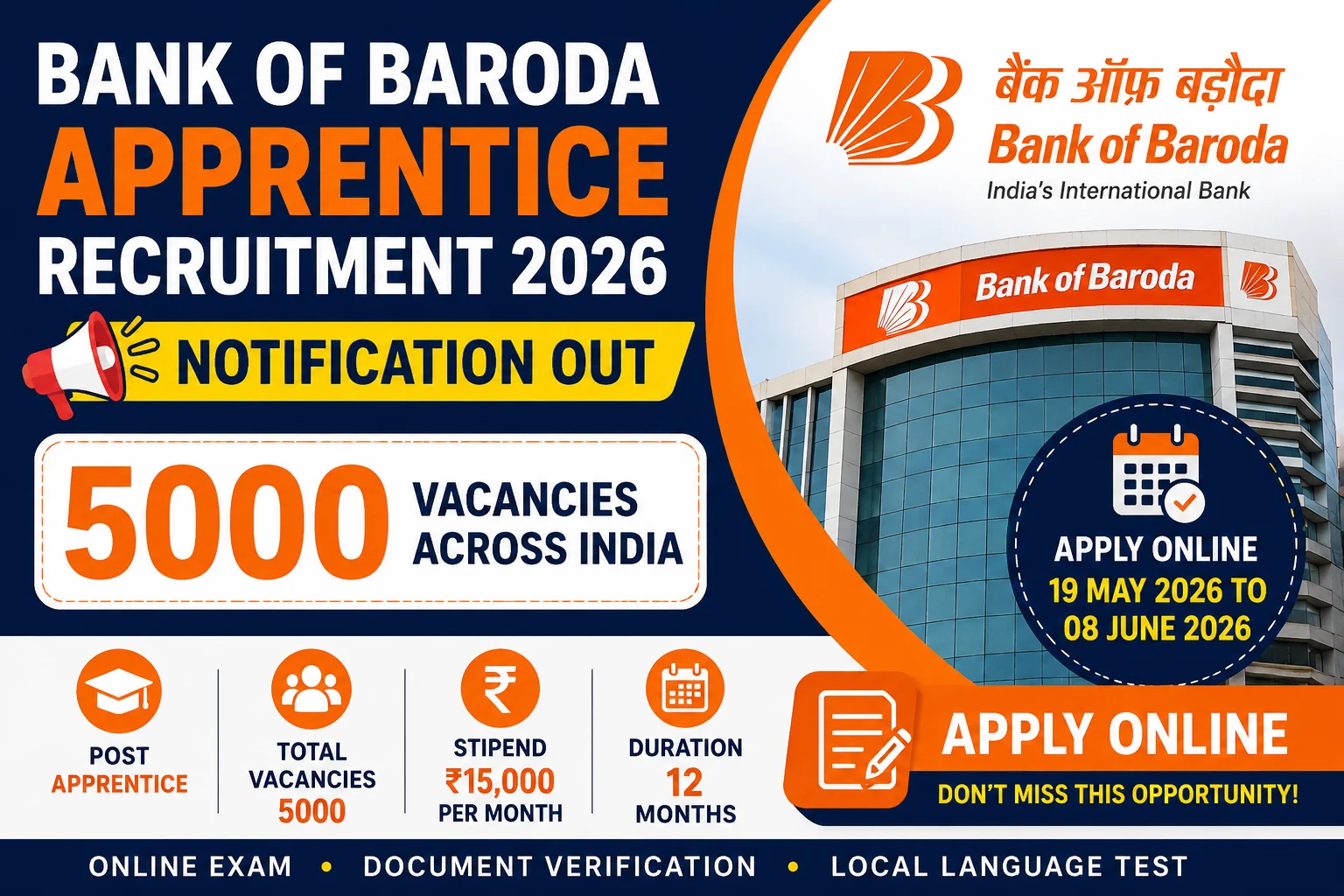 Bank of Baroda Apprentice Recruitment 2026 Apply Online for 5000 Vacancies