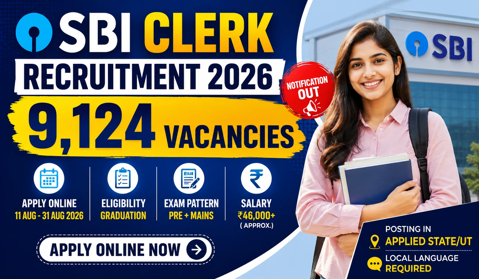 SBI Clerk Recruitment 2026 Apply Online for 9124 Vacancies