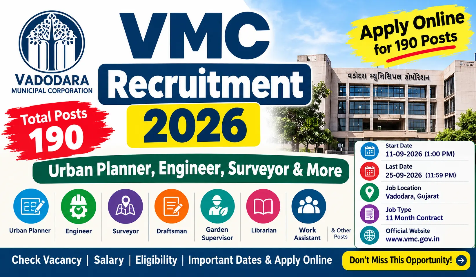 VMC Recruitment 2026 Apply Online for 190 Posts