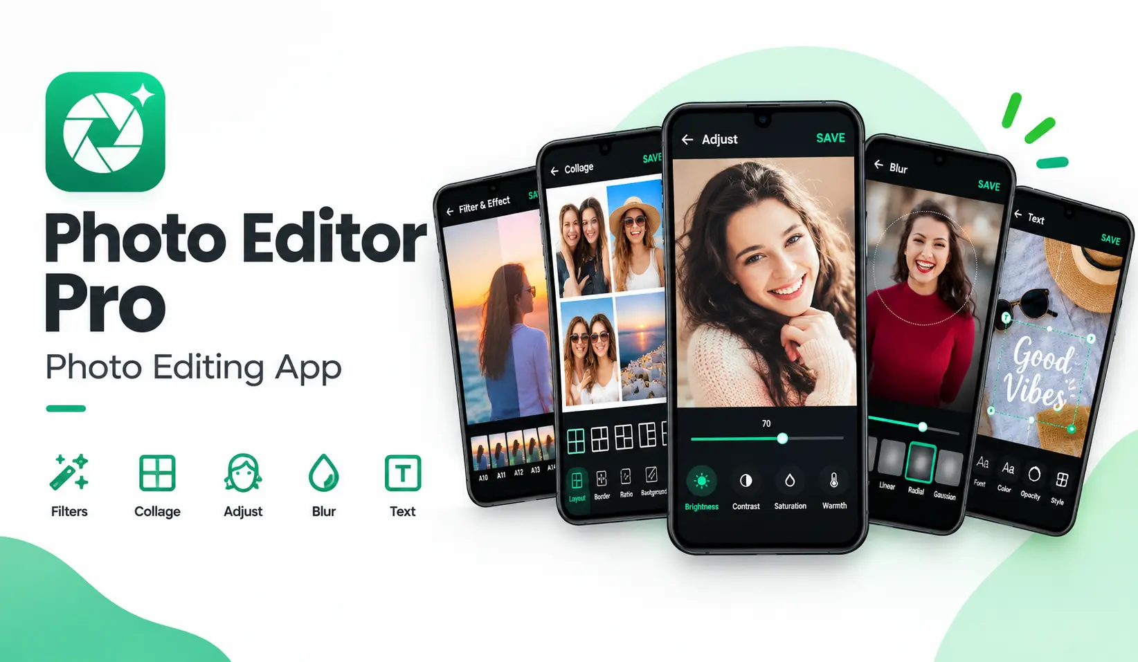 Photo Editor Pro app with photo filters, editing tools and collage maker